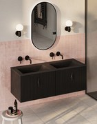 Muebles Raya badmeubel ribbelfront 120cm zwart mat met zwarte wastafel zonder kraangat