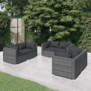 vidaXL 6-delige Loungeset met kussens poly rattan grijs