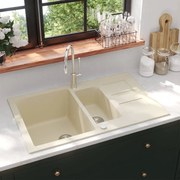 vidaXL Gootsteen dubbele bakken graniet beige