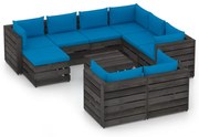 vidaXL 10-delige Loungeset met kussens grijs geïmpregneerd hout