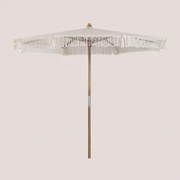 Tongariki Teak En Katoenen Parasol Ø320 Cm & Wit Macramé - Sklum