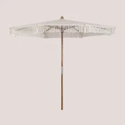 Tongariki Teak En Katoenen Parasol Ø320 Cm & Wit Macramé - Sklum