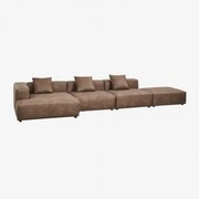 Bruna Modulaire Hoekbank Met Chaise Longue Links, 3-delig Met Poef ↔︎450 Cm Bruin Koffie Suède - Sklum