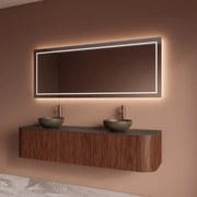 Gliss Design Alluro badmeubel ribbelfront met ronding links/rechts 180cm walnut en zwart leisteen toppaneel