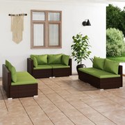 vidaXL 6-delige Loungeset met kussens poly rattan bruin