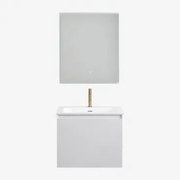 Macrae Houten Badkamermeubelset Met Geïntegreerde Wastafel Wit & Rechthoekige Led En Anticondens 60x70 Cm Riben & Goud ↑20 - Sklum