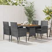 vidaXL 5-delige Tuinset poly rattan grijs