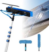 VEVOR 2-in-1 telescopische reinigingsborstel voor zonnepanelen, fotovoltaïsche reinigingsset met 1,8-7,9 m aluminium telescoop, 20 m wateraansluiting, wisser, zeepdispenser en reinigingsborstel voor zonne-energiesystemen, ramen en terrasdaken.