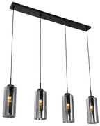 Eettafel / Eetkamer Smart hanglamp zwart met smoke glas 4-lichts incl. 4 Wifi ST64 - Laura Modern E27 Binnenverlichting Lamp