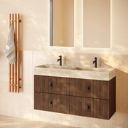 Muebles Murcia badmeubel ribbelfront 120cm walnoot met White Travertin wastafel met kraangaten