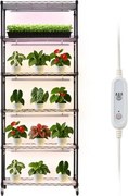 VEVOR plantenrek met kweeklamp, plantenstandaard met 6 lagen, wielen en timer van 4/9/14 uur, 150W 3-kleuren full spectrum lampen, bloemenrek voor zaaien, 75x35x180cm