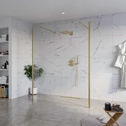 Fortifura Galeria Vrijstaande Inloopdouche - 160x200cm - Helder - antikalk - 8mm veiligheidsglas - 2 zijwanden 40cm - wandsteunen en hoekprofielen - Geborsteld Messing PVD (Goud) SW927770 2x/SW797918/SW797911 2x/SW798731 2x