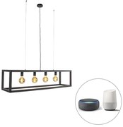 Eettafel / Eetkamer Smart hanglamp zwart 4-lichts incl. Wifi G95 - Big Cage Industriele / Industrie / Industrial E27 Binnenverlichting Lamp