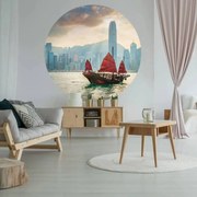 WallArt Behangcirkel Skyline with Junk Boat 190 cm