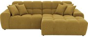 Goossens Excellent Bank Kubus - 30 X 30 Cm Stiksel geel, stof, 1,5-zits, modern design met chaise longue rechts