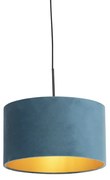 Stoffen Hanglamp met velours kap blauw met goud 35 cm - Combi Klassiek / Antiek E27 cilinder / rond rond Binnenverlichting Lamp