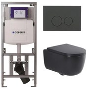 QeramiQ Dely Swirl Toiletset - 36.3x51.7cm - Geberit UP320 inbouwreservoir - met Burda frame - 35mm zitting - bedieningsplaat mat antraciet - ronde knoppen - mat zwart 0701131/SW1102376/SW1000769/SW1026258