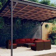 vidaXL 9-delige Loungeset met kussens poly rattan bruin