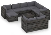 vidaXL 10-delige Loungeset met kussens grijs geïmpregneerd hout