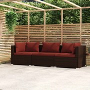 vidaXL Bank 3-zits met kussens poly rattan bruin