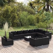 vidaXL 11-delige Loungeset met kussens poly rattan zwart