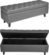 VEVOR Ottoman Bank (415 x 1305 x 440 mm) van PU-leer met houten poten &amp; opbergruimte &amp; knoopsluiting, moderne schoenenbank met een draagvermogen van 300 kg, bedbank slaapkamerbank voor de woonkamer eetkamer grijs