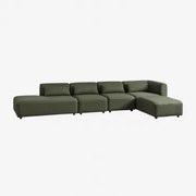 4-delige Modulaire Hoekbank Met Chaise Longue Links En Fogler Poef Chenille Groen – Salie - Sklum