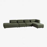 Fogler 4-delige Hoekbank Met Chaise Longue Links En Poef Chenille Groen – Salie - Sklum