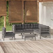 vidaXL 6-delige Loungeset met kussens grenenhout grijs