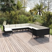 vidaXL 11-delige Loungeset met kussens poly rattan zwart