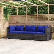 vidaXL Tuinbank 3-zits met kussens poly rattan grijs