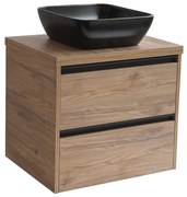Sanicare Arda badkamermeubel 65cm diveria oak met zwarte waskom 40x40cm