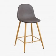 Set Van 2 Hoge Krukken Van Glamm-kunstleer Grijs – Antraciet & ↑65 Cm & Natuurlijk Hout - Sklum