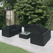 vidaXL 7-delige Loungeset met kussens poly rattan zwart