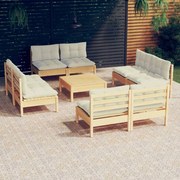 vidaXL 9-delige Loungeset met crèmekleurige kussens grenenhout