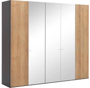 Goossens Kledingkast Easy Storage Ddk, Kledingkast 253 cm breed, 220 cm hoog, 2x draaideur en 3x spiegel draaideur midden