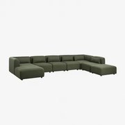 Linker Modulaire Chaise Longue Bank Van 6 Delen Met Poef Fogler Chenille Groen – Salie - Sklum
