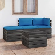 vidaXL 4-delige Loungeset met kussens pallet massief grenenhout