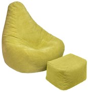 Highback Zitzak Stoel incl. Poef Corduroy Stof - Lime