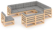 vidaXL 9-delige Loungeset met kussens massief grenenhout