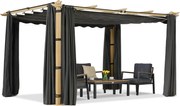 Barbados terraspergola 3x4 m met Garden Point hout-antraciet gordijnen