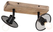 Industriële plafondspot zwart met hout 2-lichts - Jasmijn