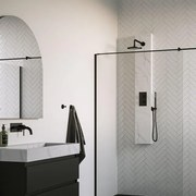 BRAUER Black Edition Thermostatisch Douchepaneel - 2 functies - calacatta gold - SET 01 - 20cm hoofddouche - gebogen muurarm - staaf handdouche - wandaansluitbocht - doucheslang - zwart mat 5-S-154
