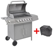 vidaXL Gasbarbecue 6+1 kookzone zilver