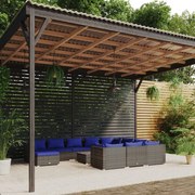 vidaXL 12-delige Loungeset met kussens poly rattan grijs