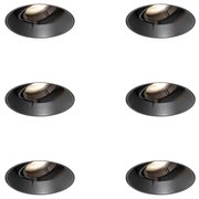 Set van 6 Moderne inbouwspot zwart GU10 rond trimless - Oneon