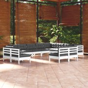 vidaXL 12-delige Loungeset met kussens massief grenenhout wit