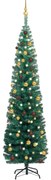 vidaXL Kunstkerstboom met LED's en kerstballen smal 180 cm groen