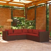 vidaXL 5-delige Loungeset met kussens poly rattan bruin