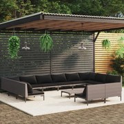 vidaXL 13-delige Loungeset met kussens poly rattan donkergrijs